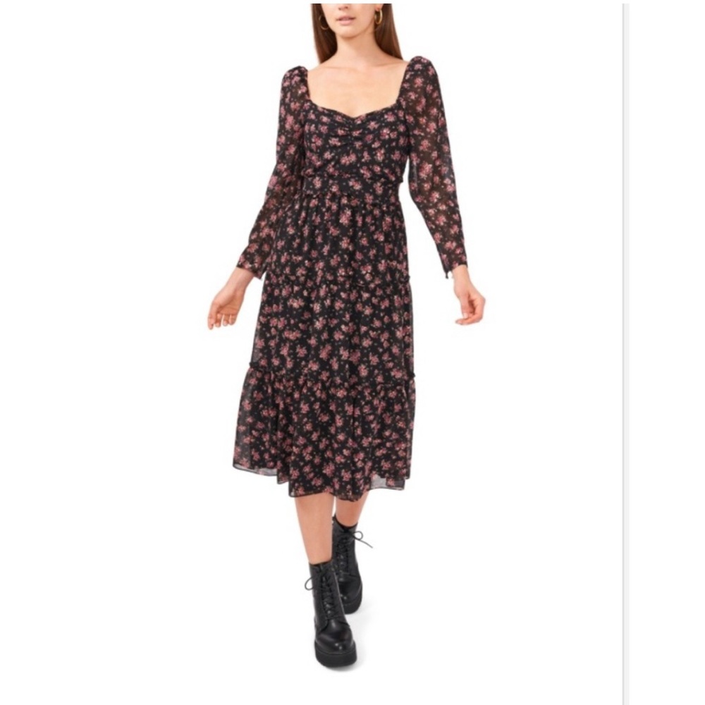 1. State Black and Pink Floral Long Sleeve Dress